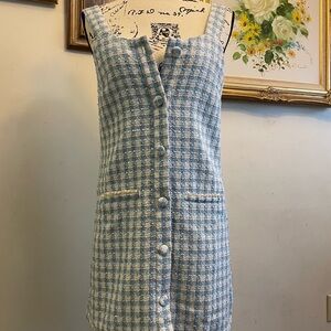 MANGO Blue and White Tweed Button-Down Dress SIZE SMALL